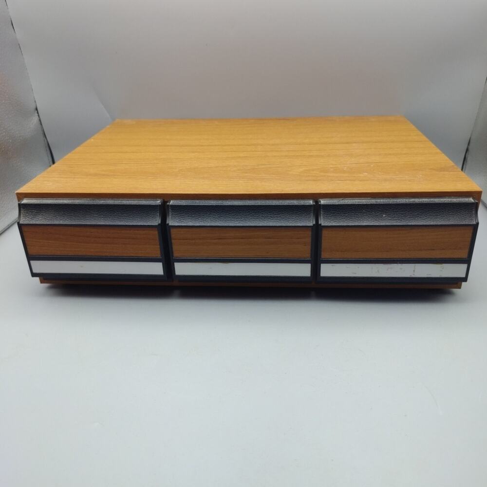 3 Drawer 42 Tapes Vintage Cassette Tape Faux Wood Grain Storage Case Holder
